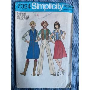 Simplicity 7324 Sewing pattern juniors A line skirt wide leg pants vest size 6 8
